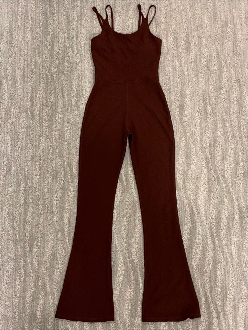 WILO The Label Brown Ribbed Flare Jumpsuit Scoop Neck Athleisure Women’s XS